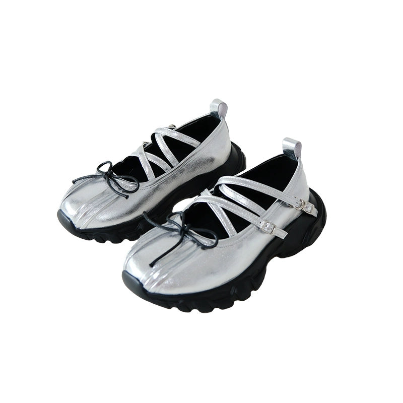 Mooreyu Round Head Sports Shallow Mouth Single Shoes Leather Shoes
