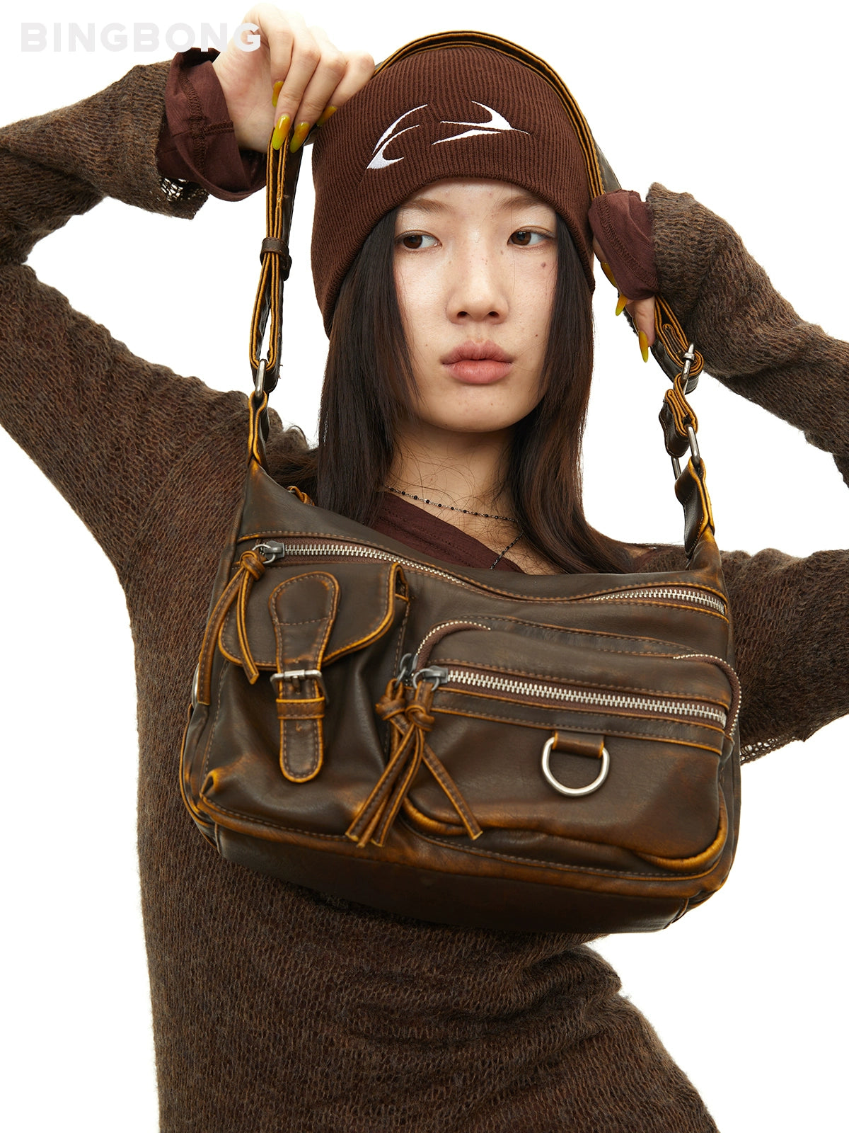 BINGBONG Vintage Spice Girl Commuter Function Tooling Large Capacity Bag