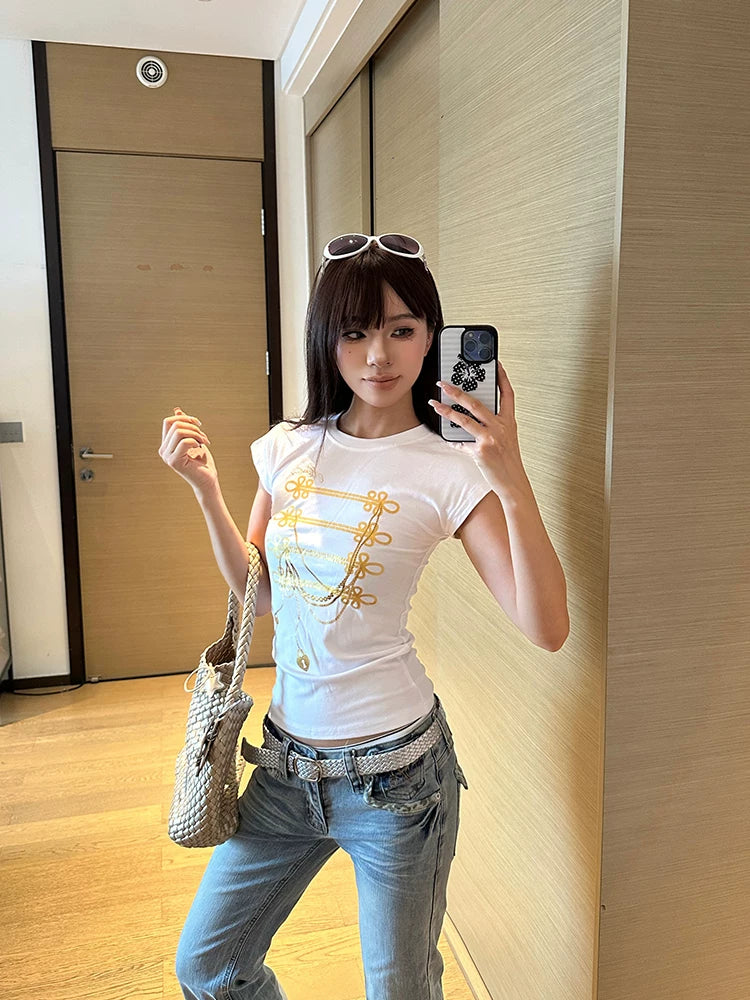 EAHO Chain Bronzing Printing Slim and Thin Tee
