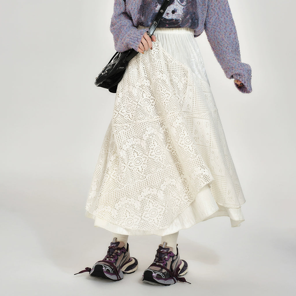 Girlyhalo Vintage Irregular Patchwork Lace Skirt