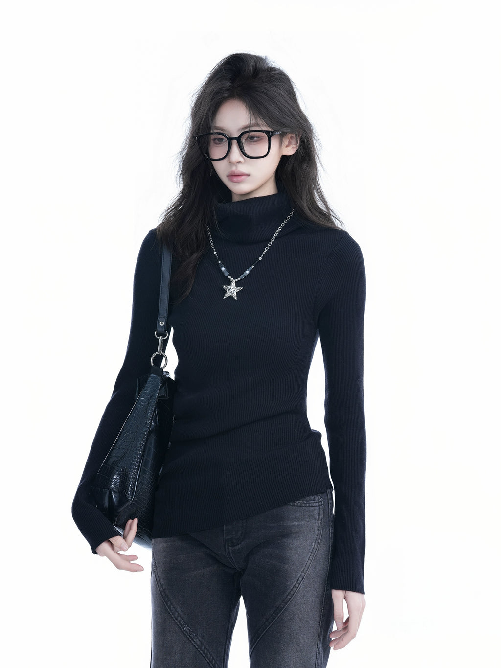 Zuocisankon High-end Irregular Turtleneck Knitted Sweater