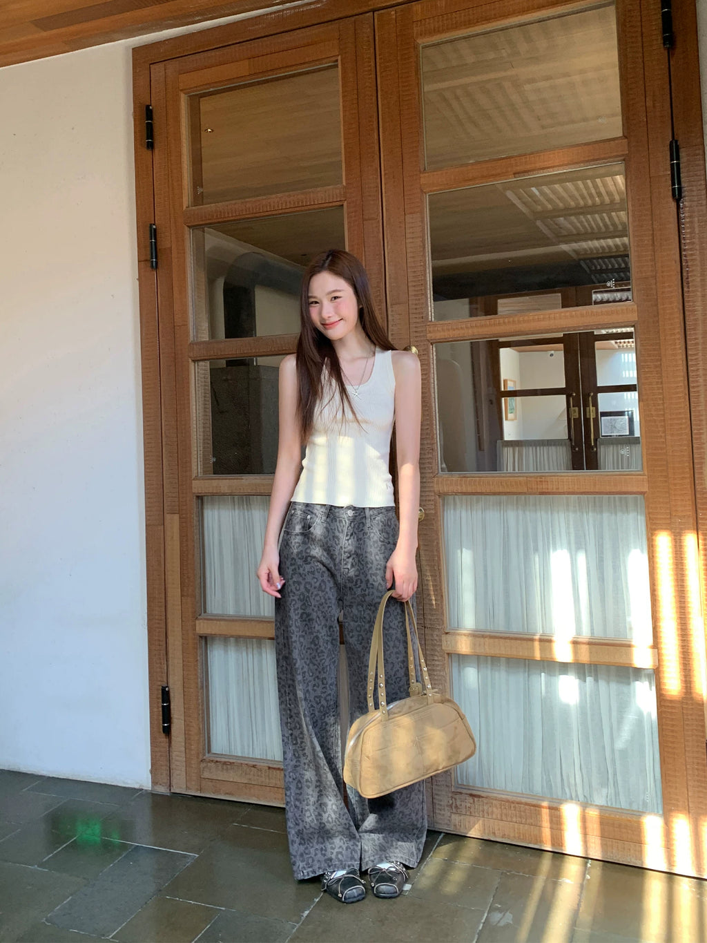 KANO Leopard Straight Wide Leg Jeans