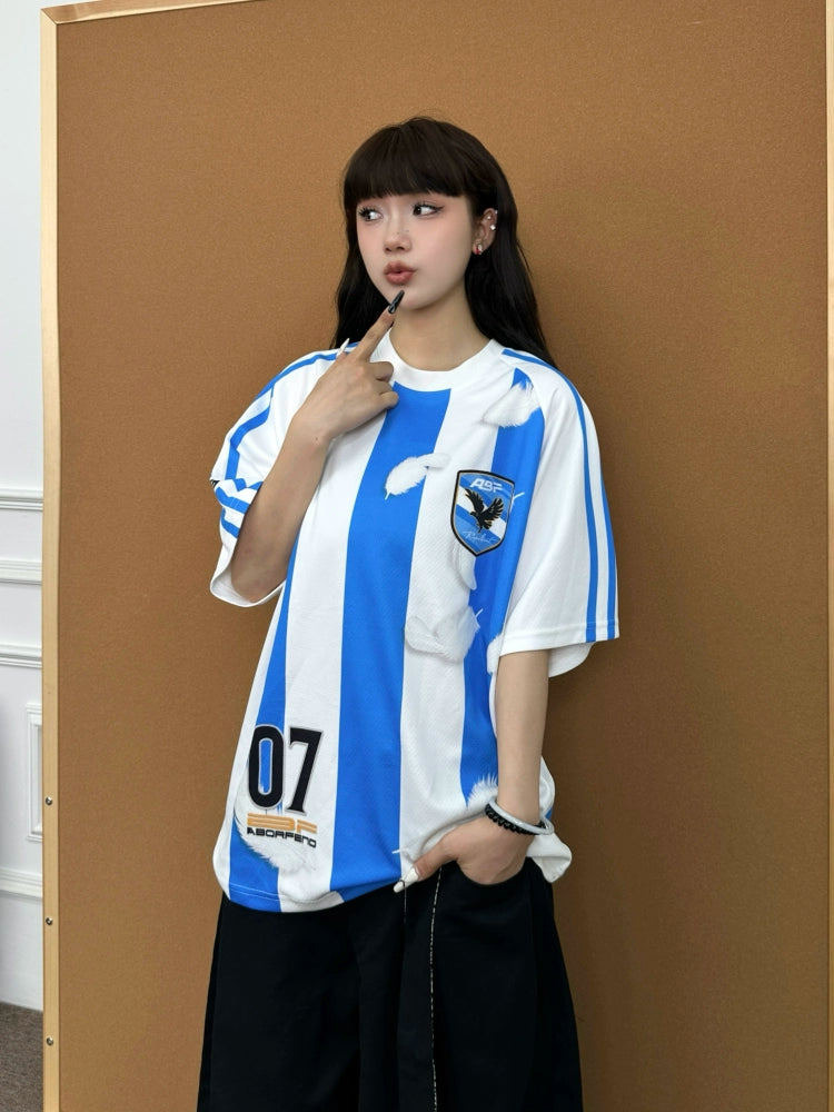BeOurRule Direct Injection Printing Striped Loose Tee