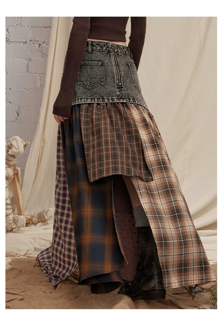 UNIREE Denim Woven Splicing Irregular Skirt