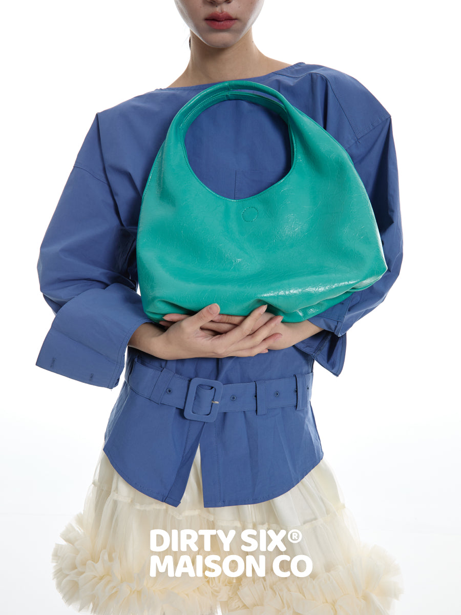 DirtySix Fuka bento soft pleated shiny leather bag