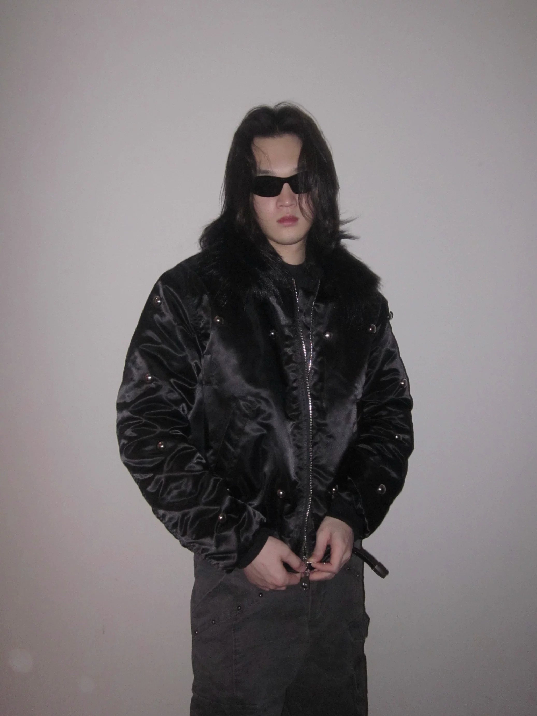 URRRGE Rivet Design Fur Collar Padded Jacket