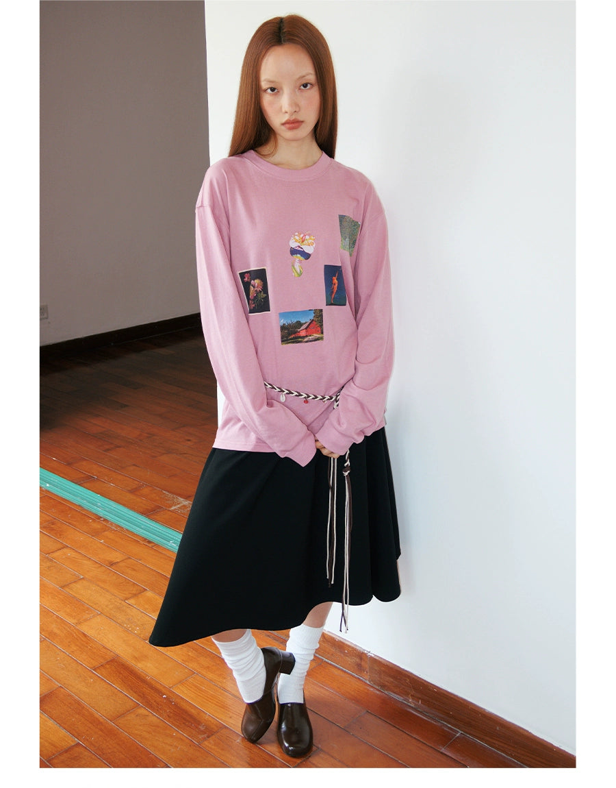 FUNKYFUN Plant Flower Collage Print Loose Long Sleeve