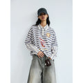 PEOPLESENSE Striped Fake Two-piece Splicing POLO Collar Long Sleeve