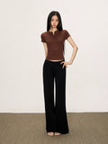 Cherry Melody Henry Collar Shoulder Crew Neck Slim Tee