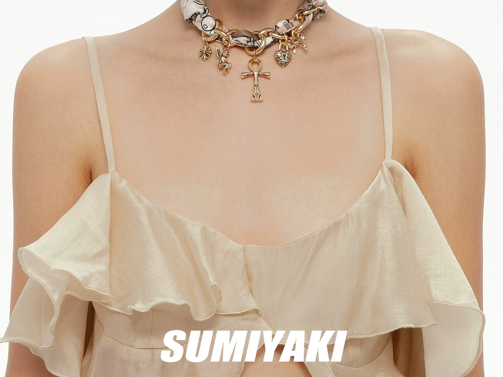 SUMIYAKI Vintage Cross Silk Scarf Necklace