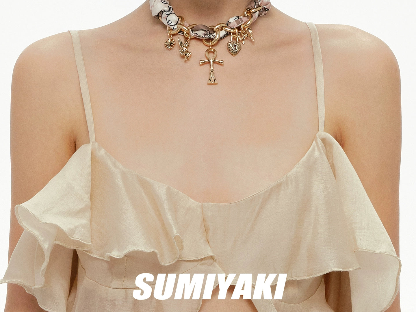 SUMIYAKI Vintage Cross Silk Scarf Necklace