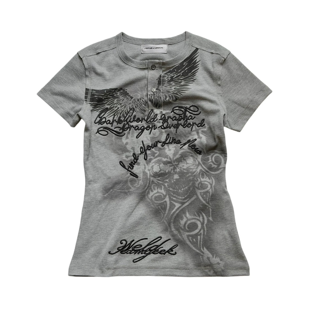 TEAMGEEK Vintage Totem Print Alphabet Embroidered Tee