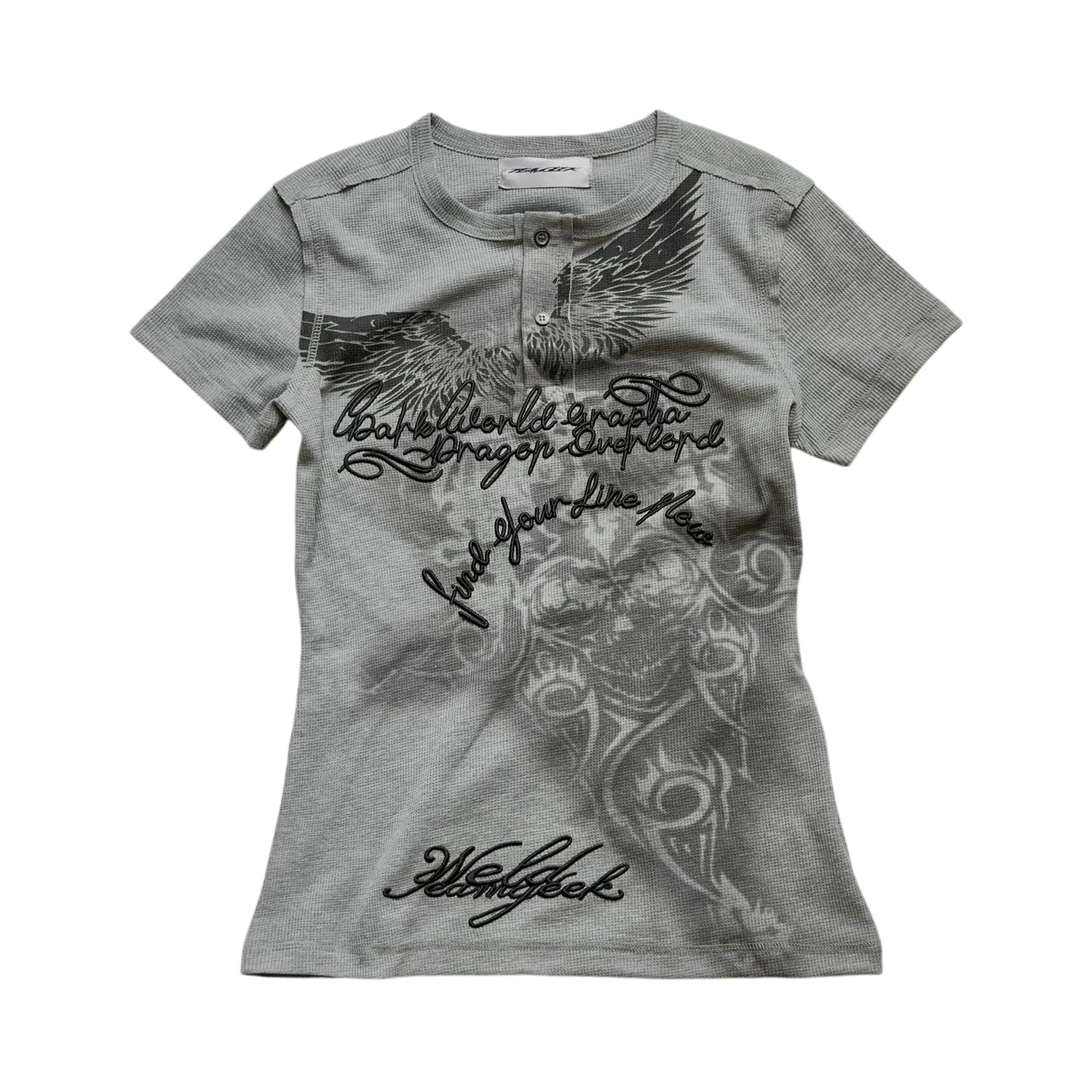 TEAMGEEK Vintage Totem Print Alphabet Embroidered Tee