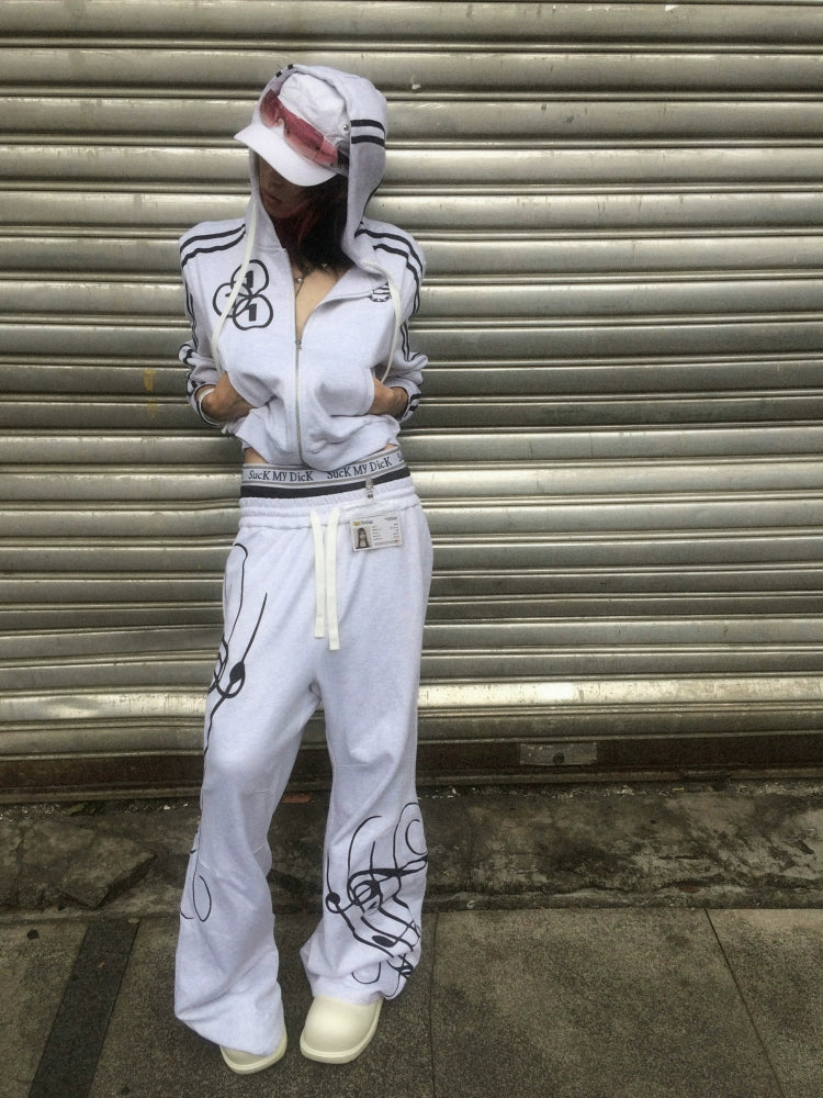 CHAI Sports Sheet Music Embroidery Casual Sweatpants