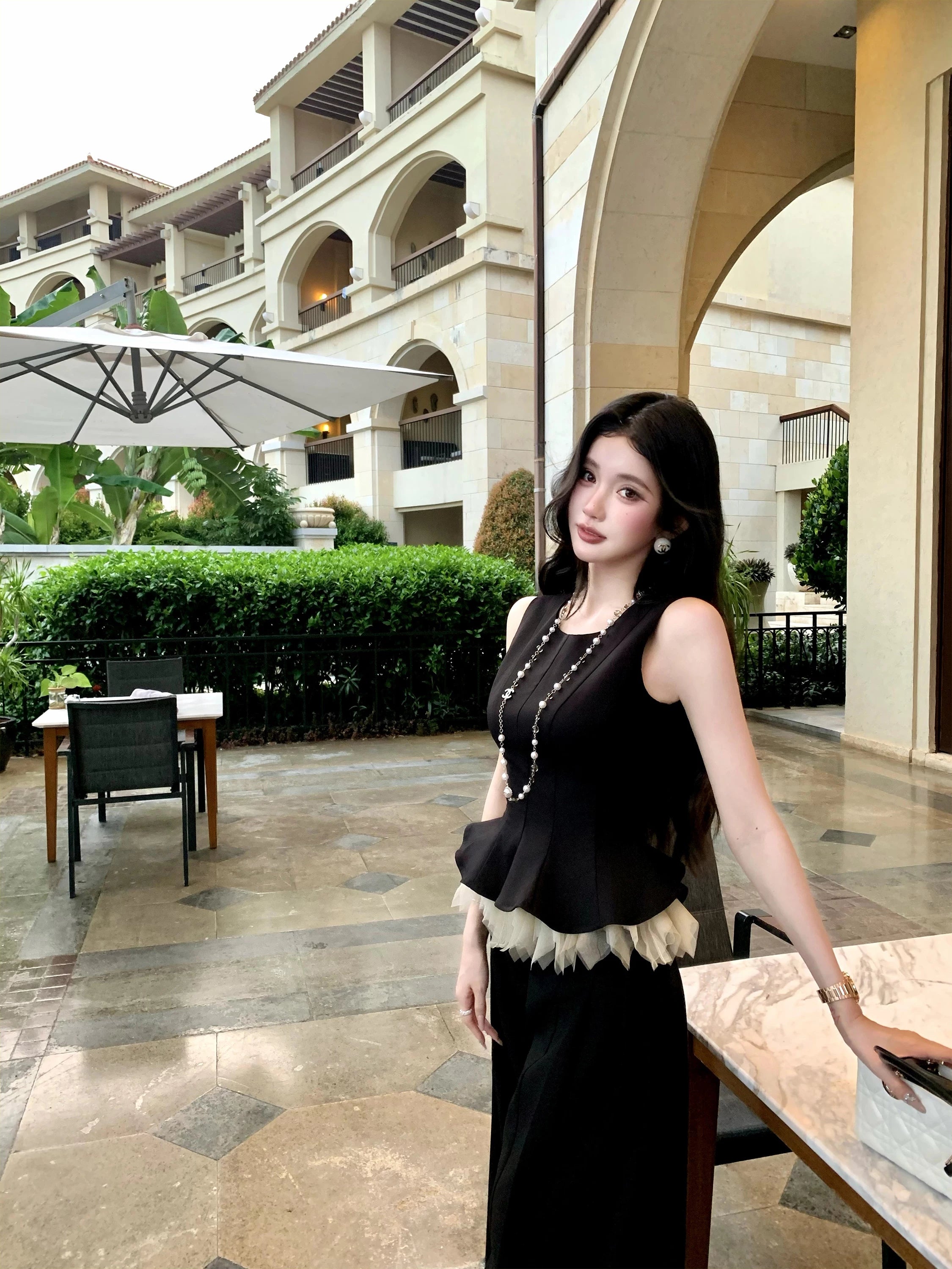 BarbChill Sleeveless Top Vest Vest Wide Leg Pants Set