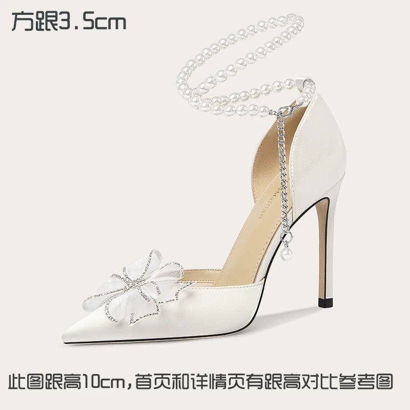 Lily Wei Temperament Bow Crystal High Heels