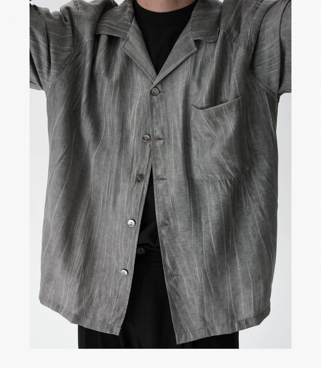 AWT Do Old Stir-fry Wash Pleated Texture Loose Shirt