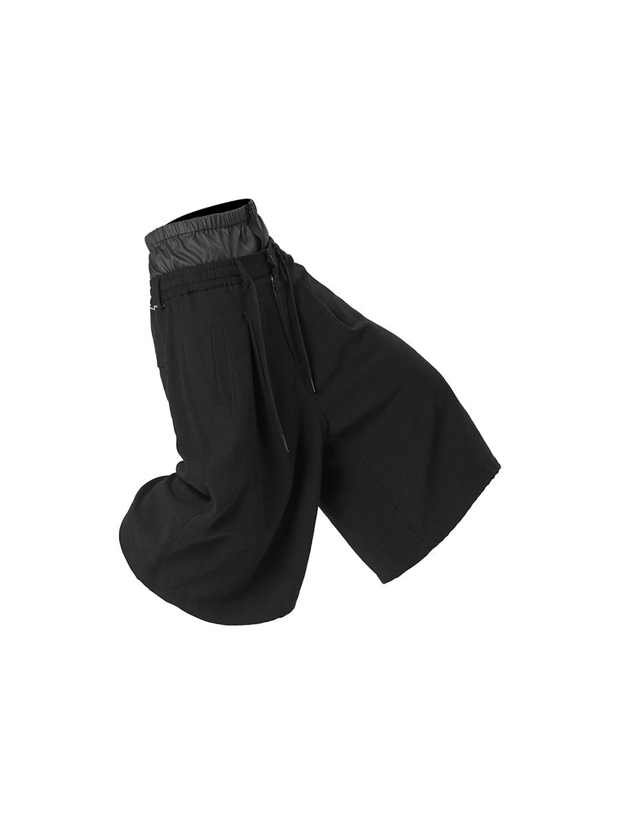 RELABEL Double Waist Splicing Loose Eight-point Trousers