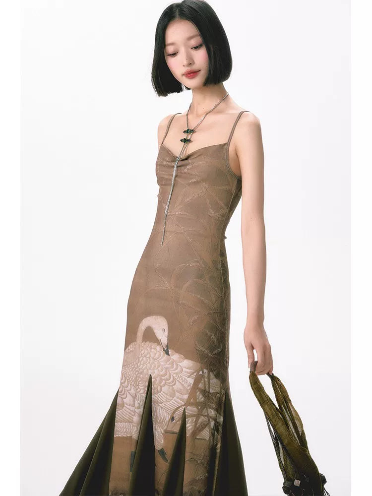 YEDM Elastic Suspender Fishtail Dress