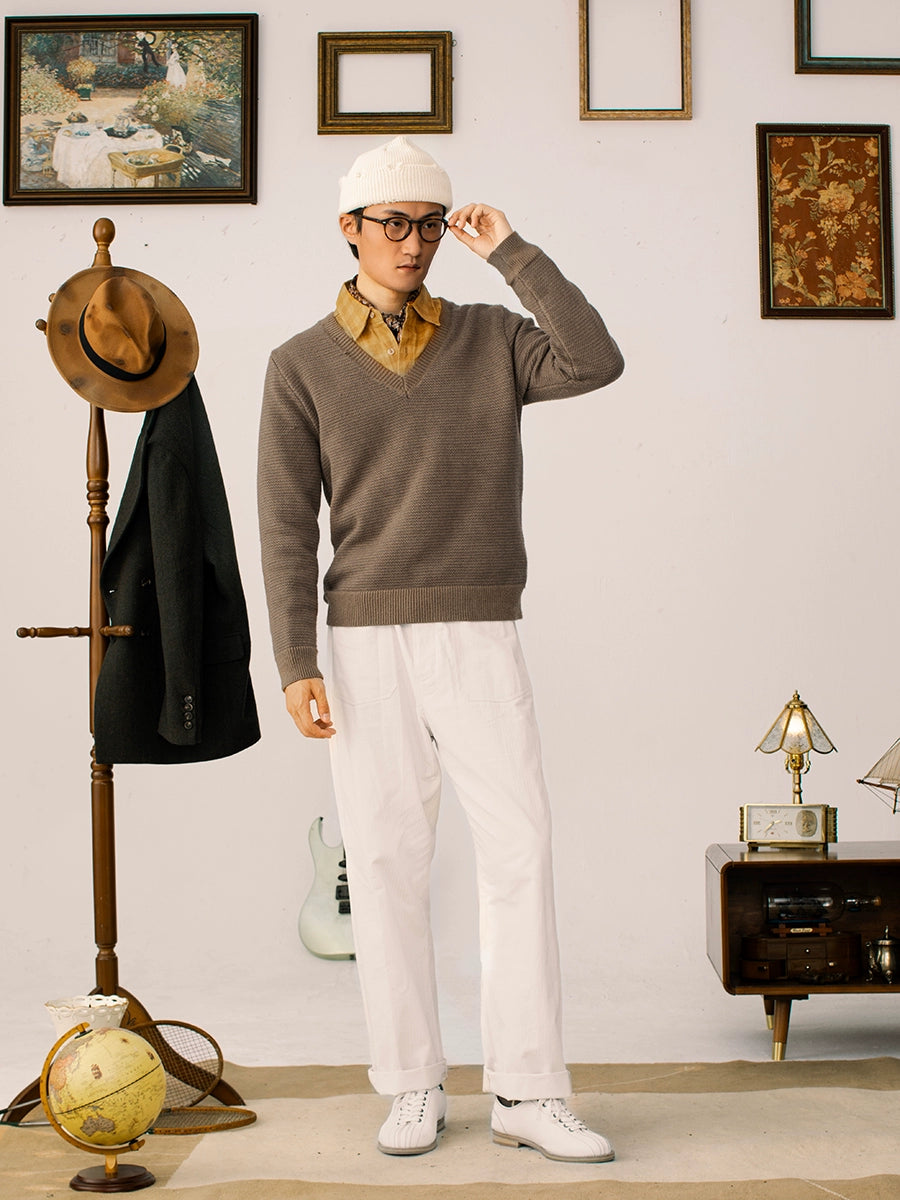 SOARIN British Vintage V-Neck Long Sleeve Knitted Sweater
