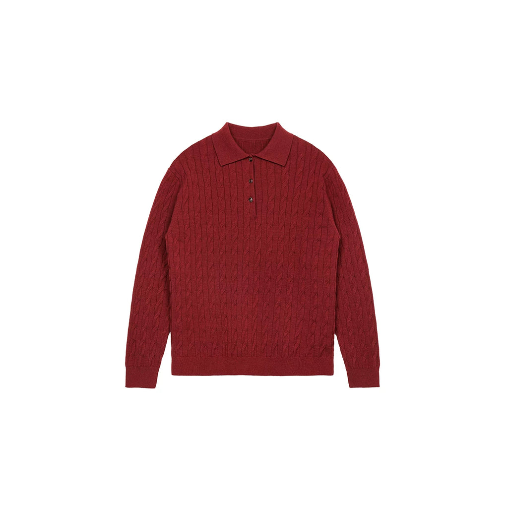 NO LOGO Wool Lyocell Twist Knitted Polo Shirt