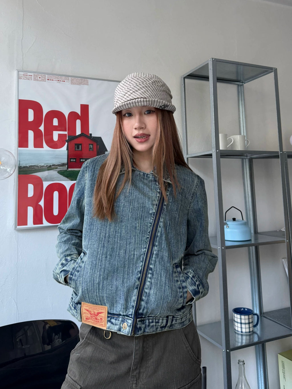 CCYE Retro Slanted Zipper Bamboo Denim Jacket