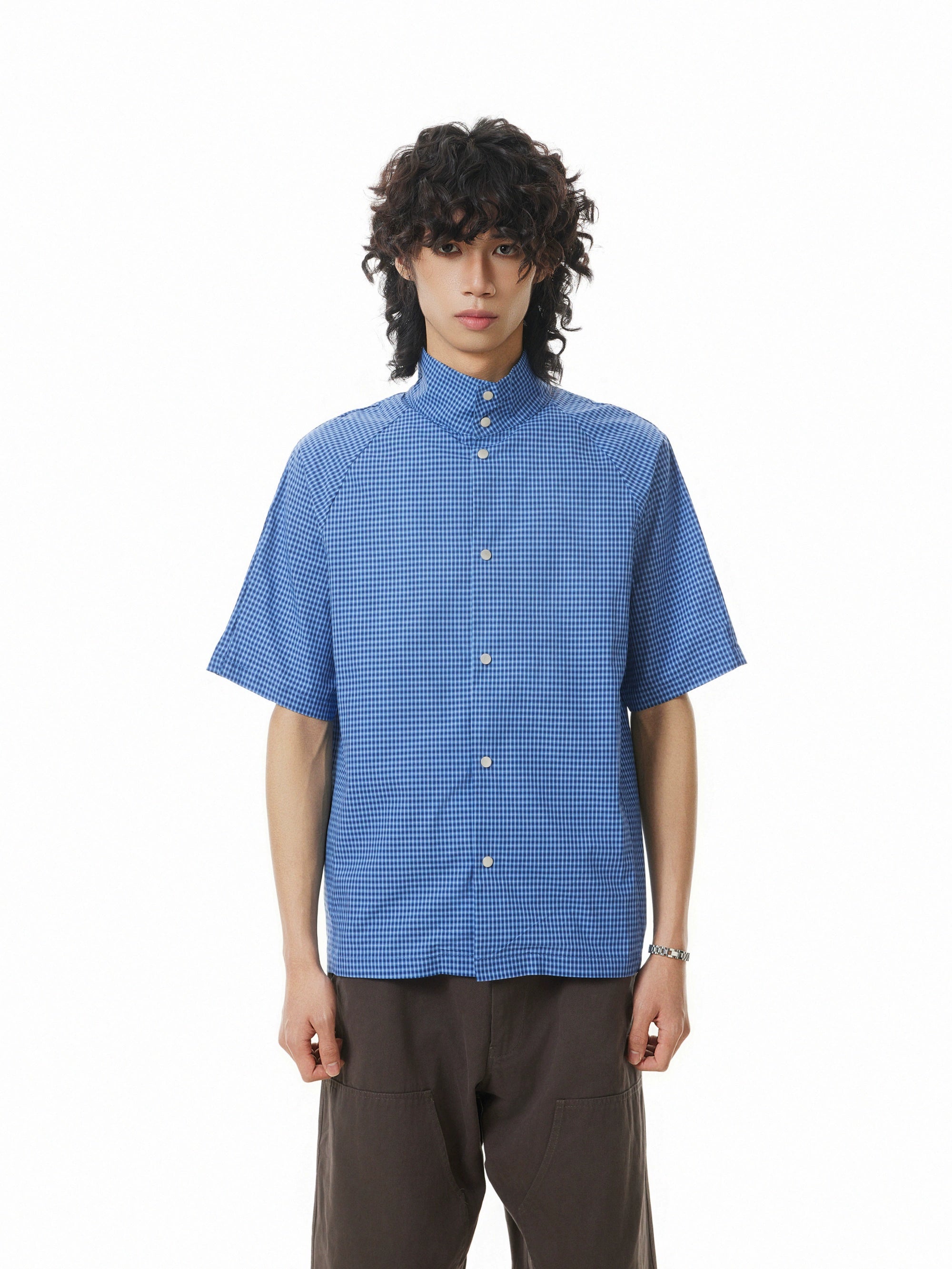 BTSG Niche Plugged Shoulder Deconstruction Multi-button Plaid Shirt