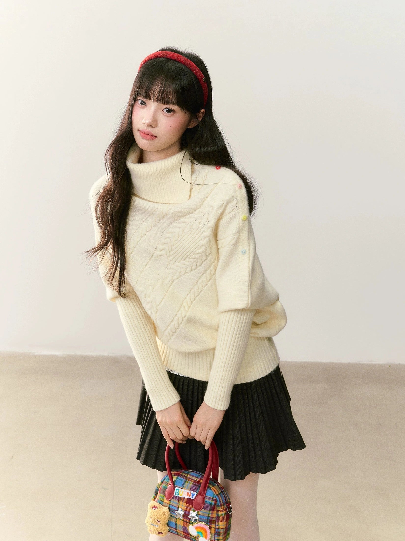 Umoumo Twisted Loose Lapel Color Buckle Cape Sweater