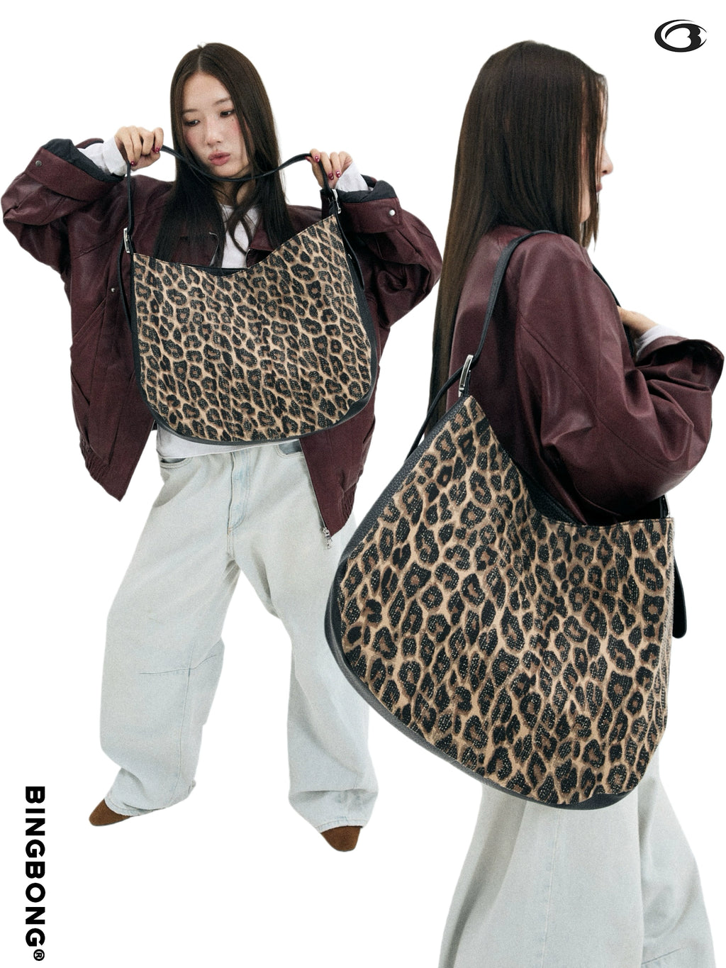 BINGBONG Leopard Print Large-capacity Color Matching Messenger Tote Bag