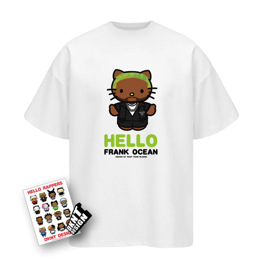 DKNT Kitty Print Crew Neck Loose Casual Tee