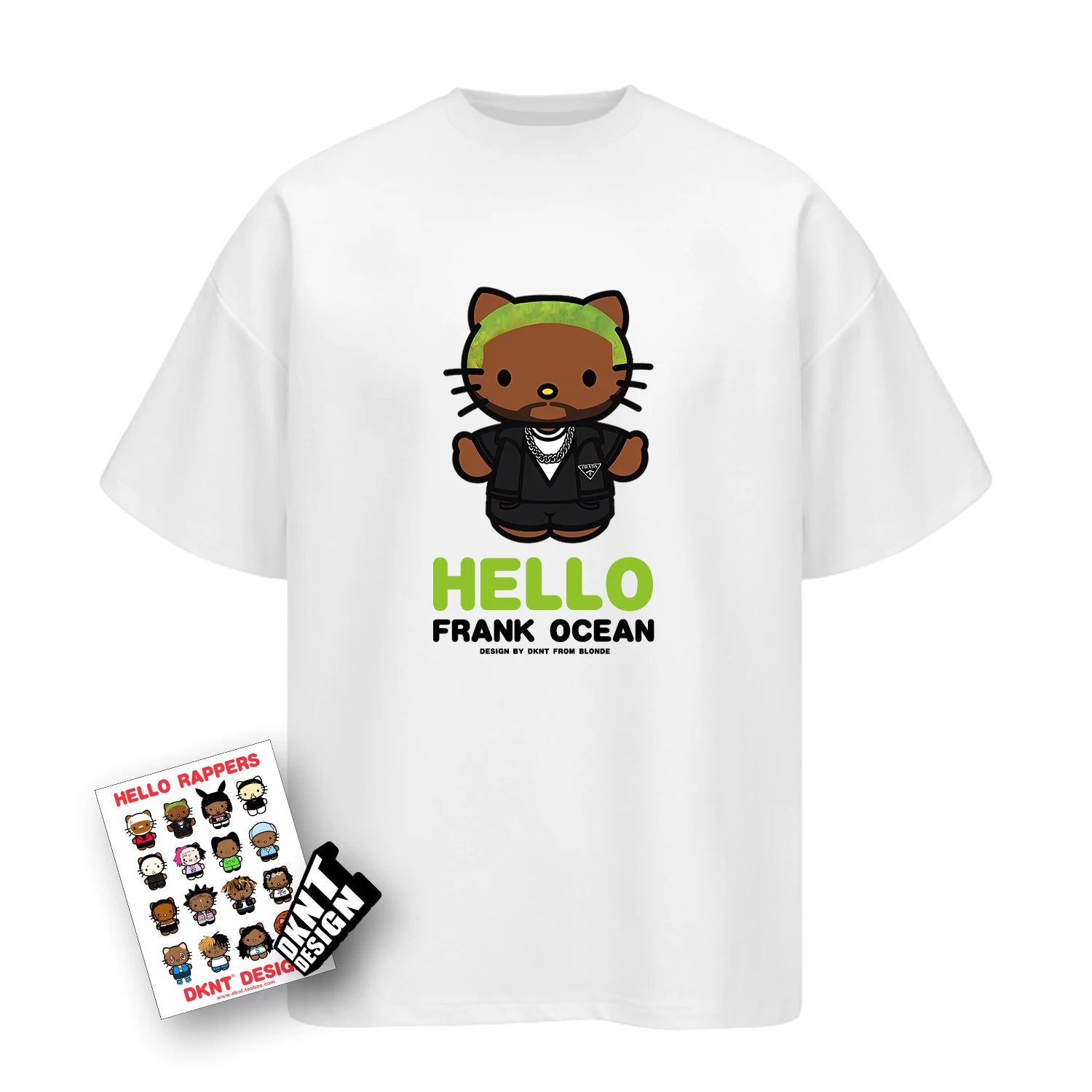 DKNT Kitty Print Crew Neck Loose Casual Tee