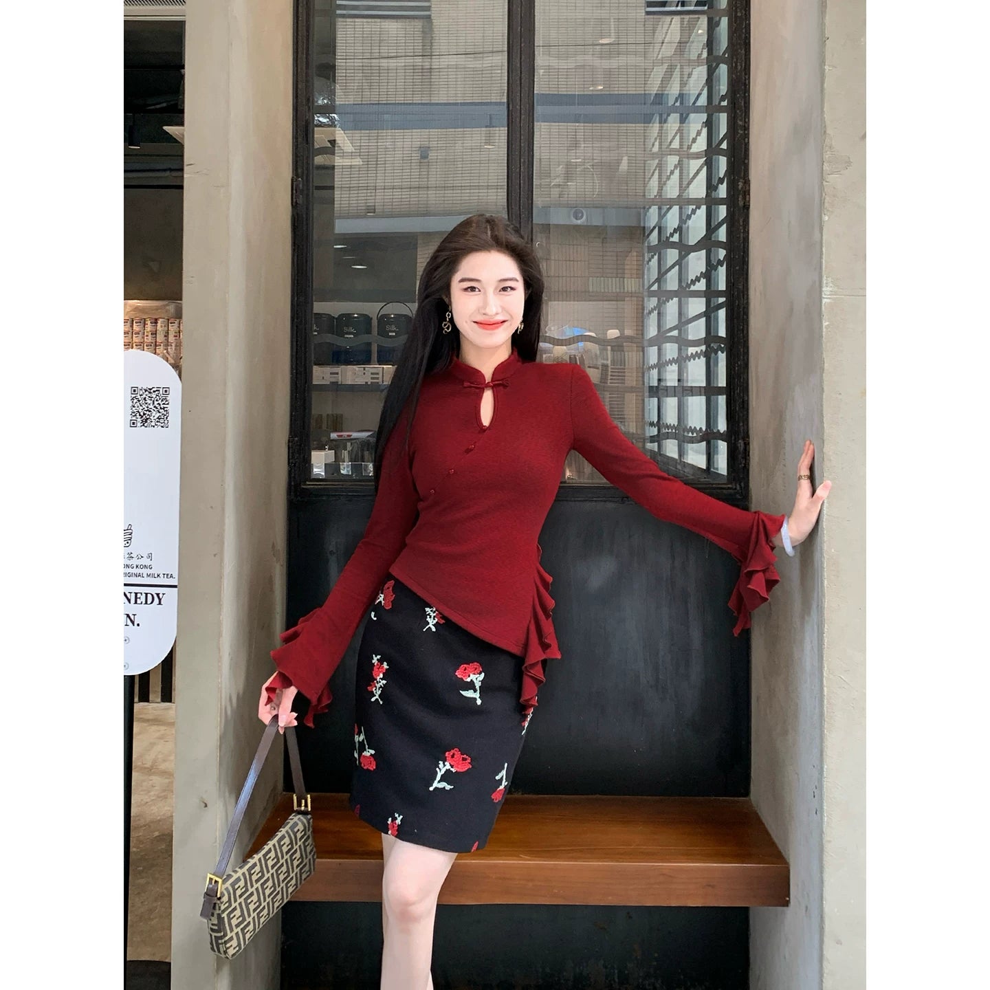 ZIHE Ruffle Edge Knitted Sweater Long Sleeve