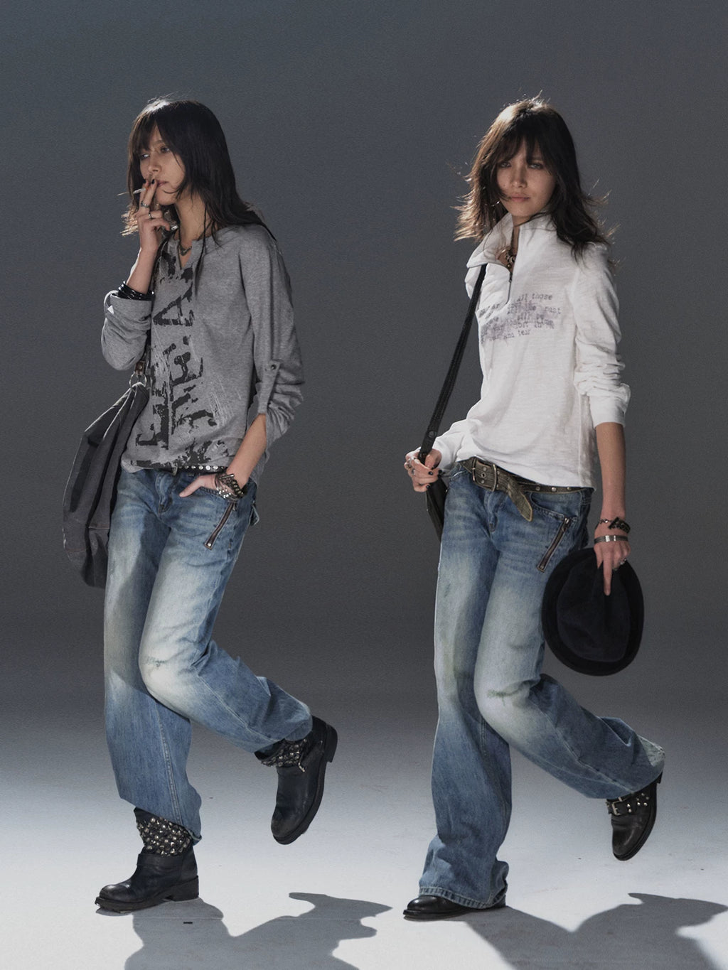 WearAndtear Double Zipper Contrasting Low-rise Jeans