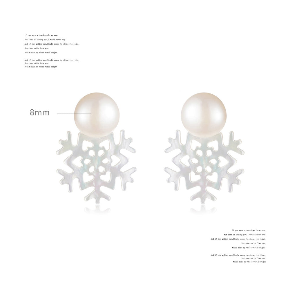 NO SOLUTION Dish Shell Snowflake Freshwater Pearl Stud Earrings