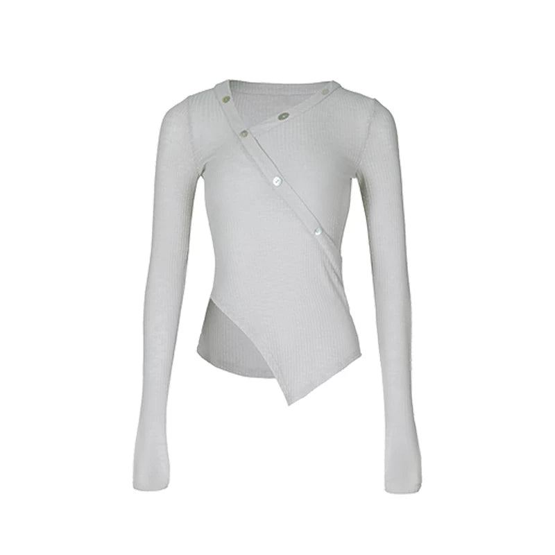 ABMY V-neck Irregular Slim-fit Versatile Knitted Top