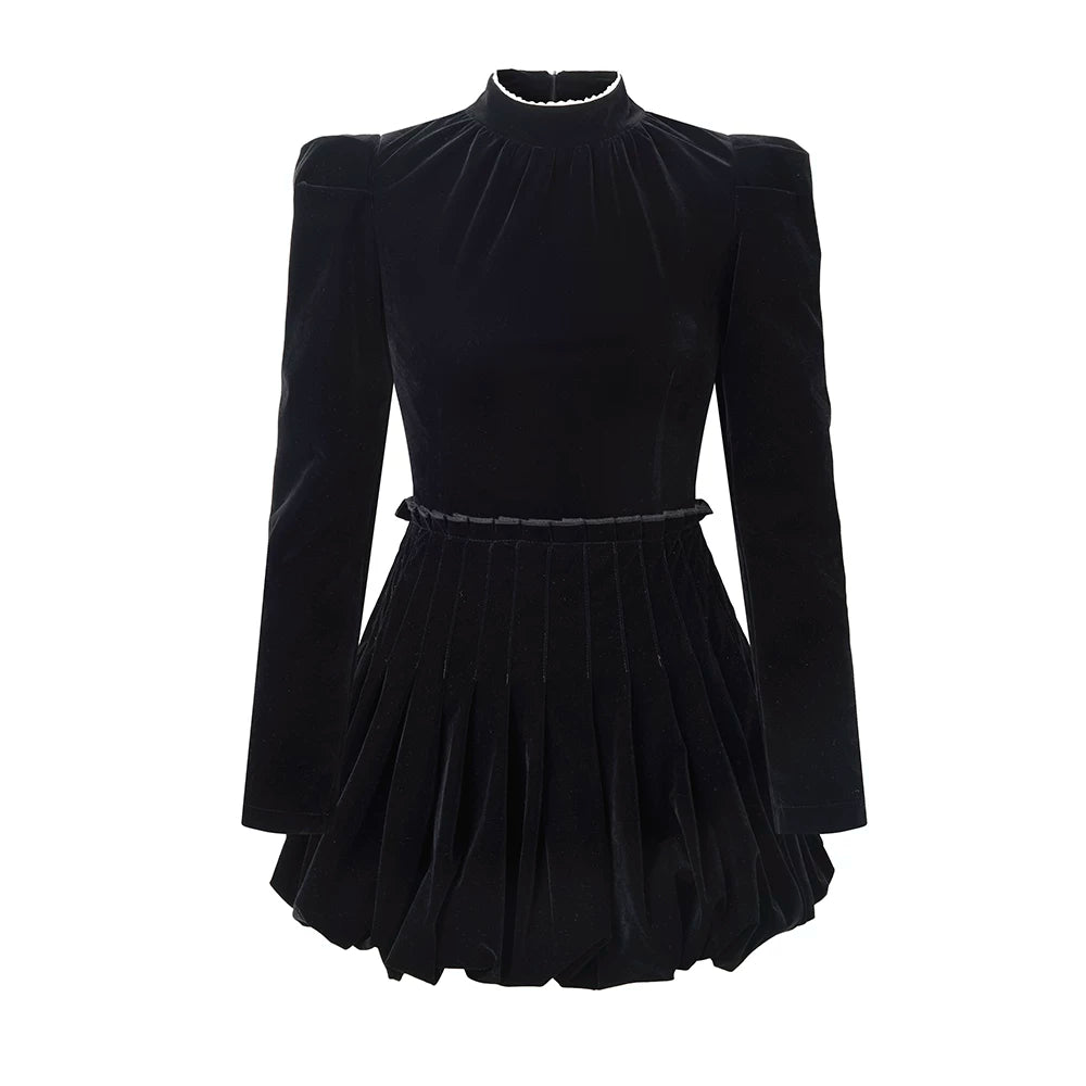 Avenement Velvet Lace Waist Slim Dress