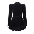 Avenement Velvet Lace Waist Slim Dress