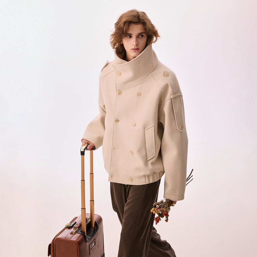 CHOR Premium British Style Warm Stand-up Collar Woolen Coat