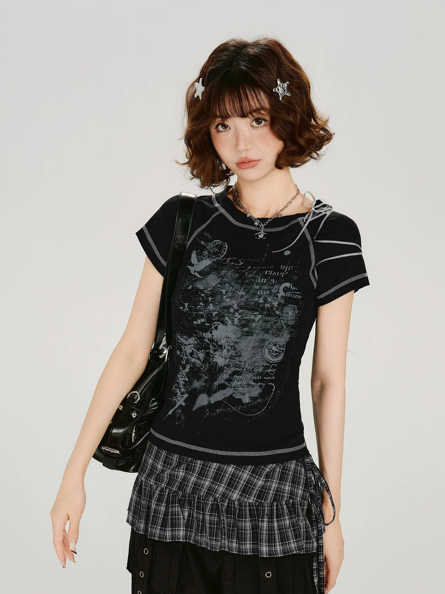 Girlyhalo Casual Versatile Plaid Fart Curtain
