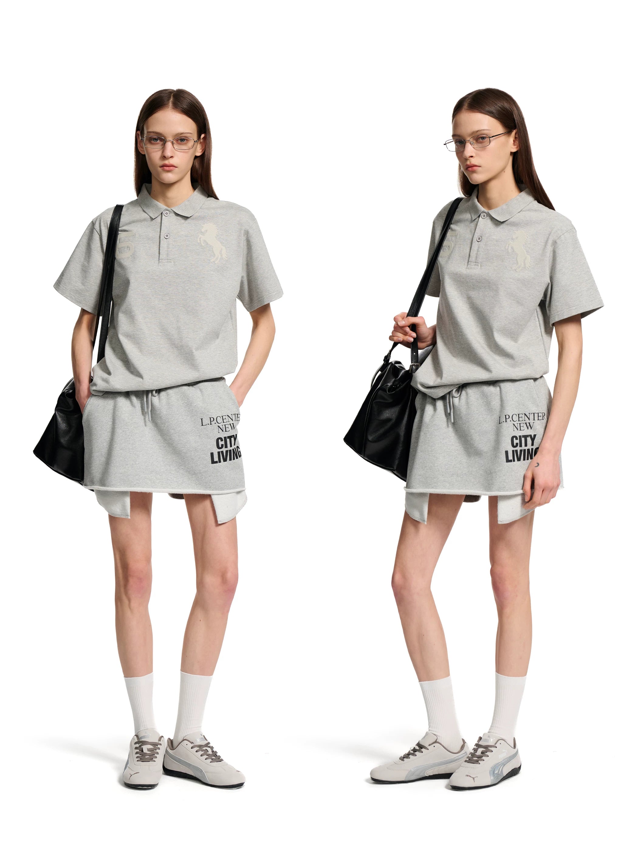 Loopsoon Chest Double Embroidered Casual Lapel Tee