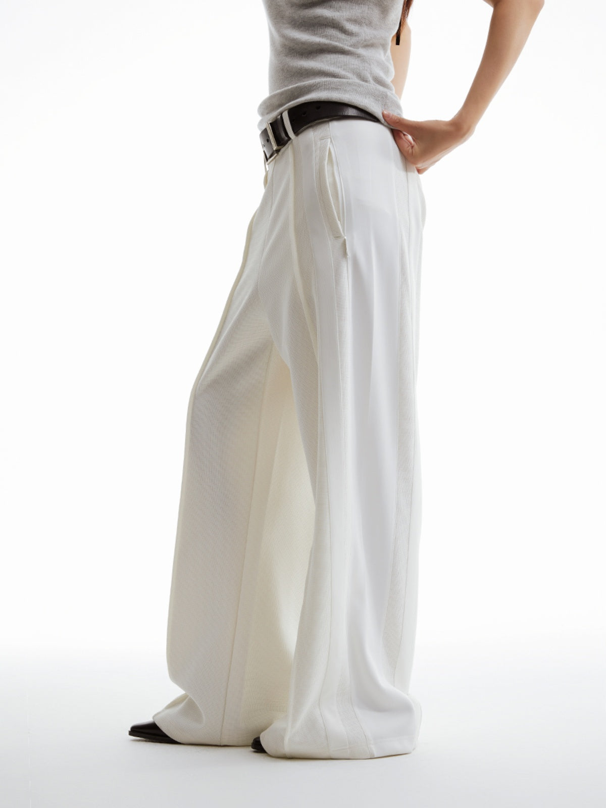 FUNKYFUN Waffle Collage Rod Strip Straight Sweatpants