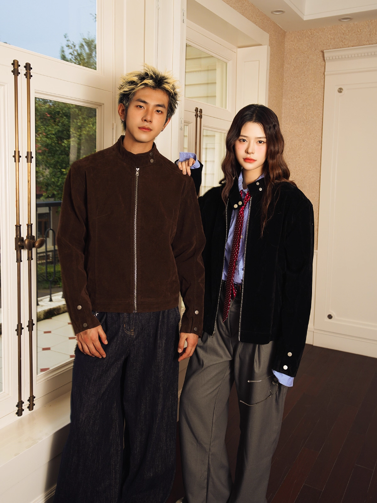 KONOOT Vintage Faux Suede Stand-Up Jacket