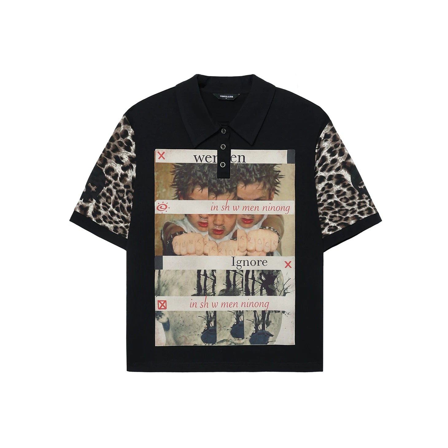TZ Killer Leopard Print Sleeve POLO Versatile Tee