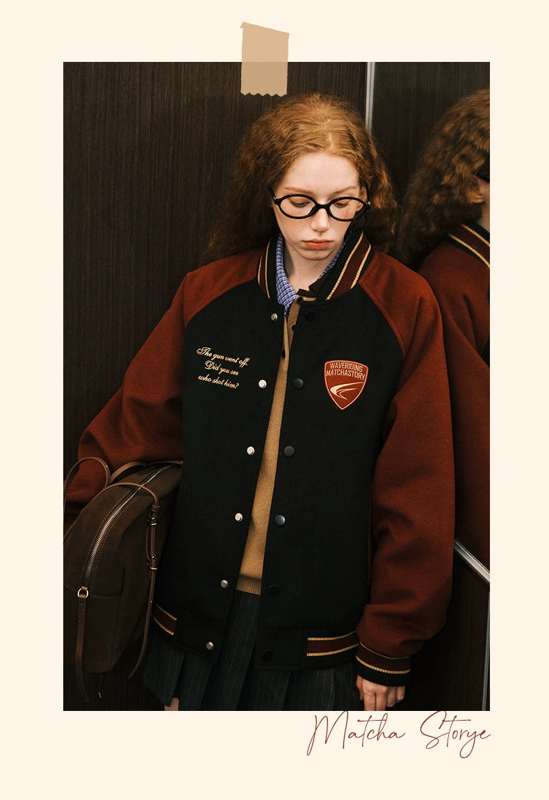 MATCHA STORY Embroidered Premium Baseball Jacket
