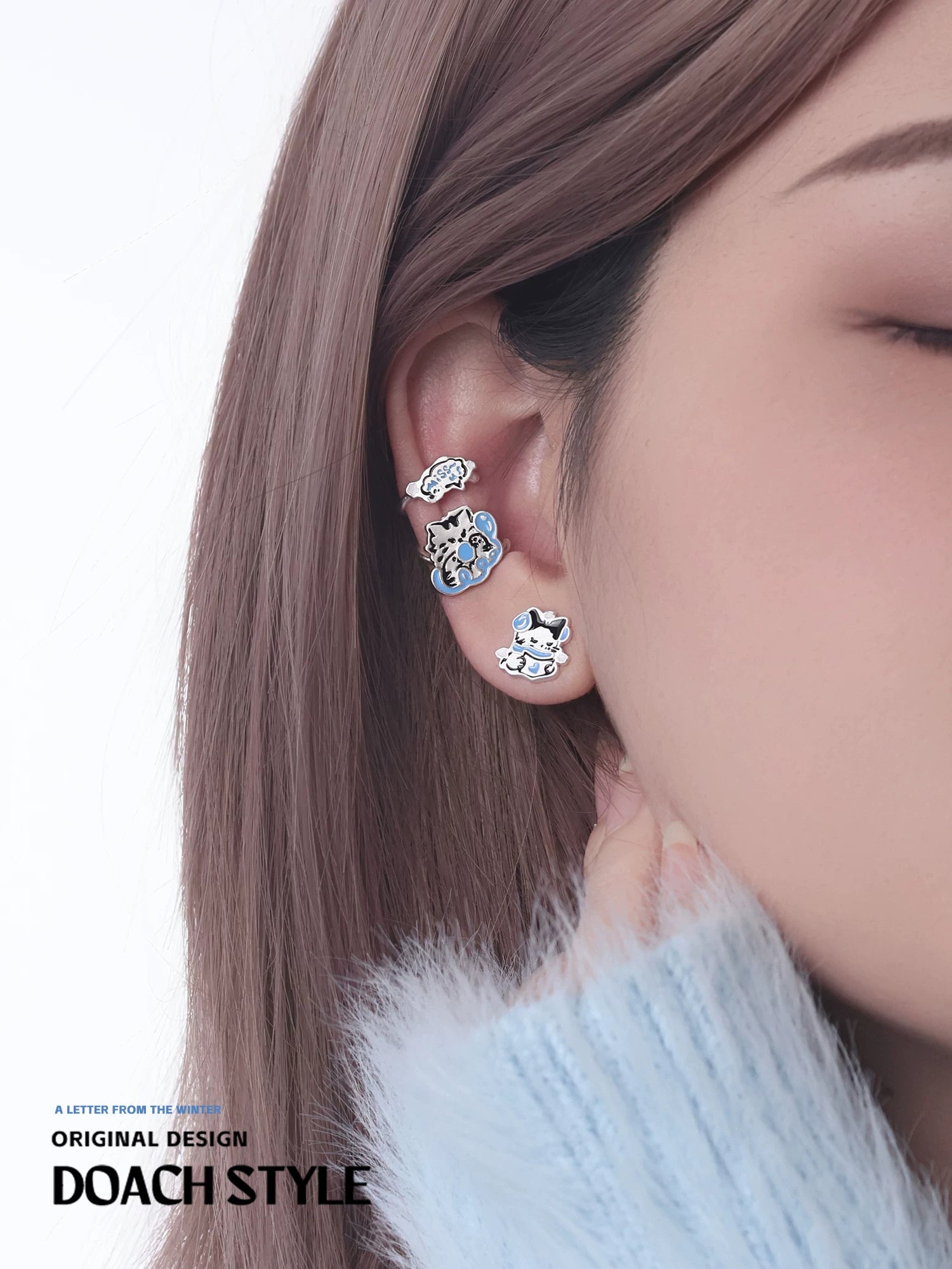 DOACH Winter Call Puppy Kitten Ear Hanging No Pierced Earrings