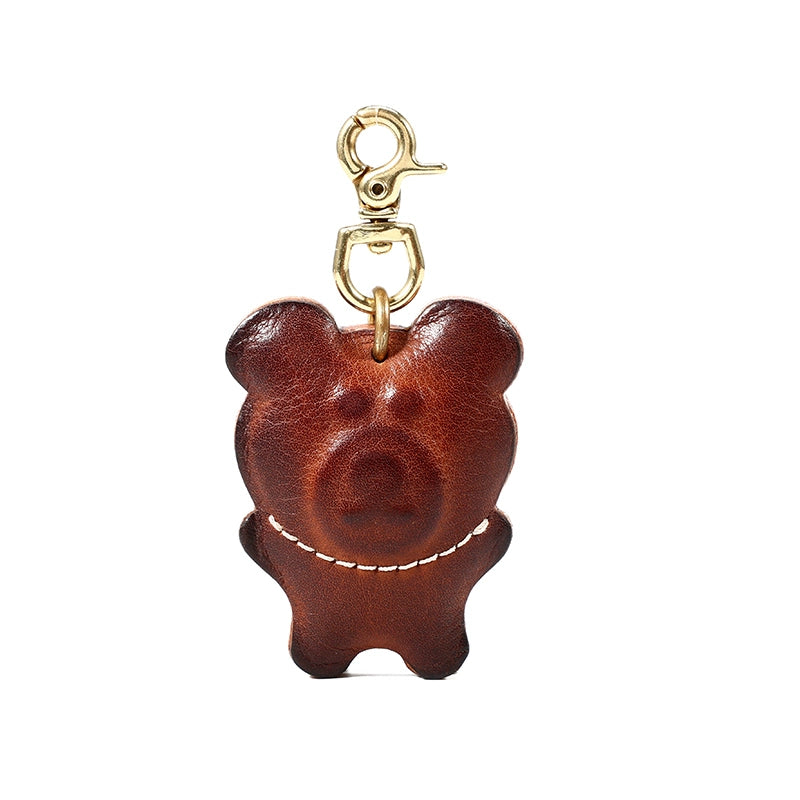 HALF WORK cowhide bear biscuit pendant, genuine leather retro handmade creative bag cute pendant