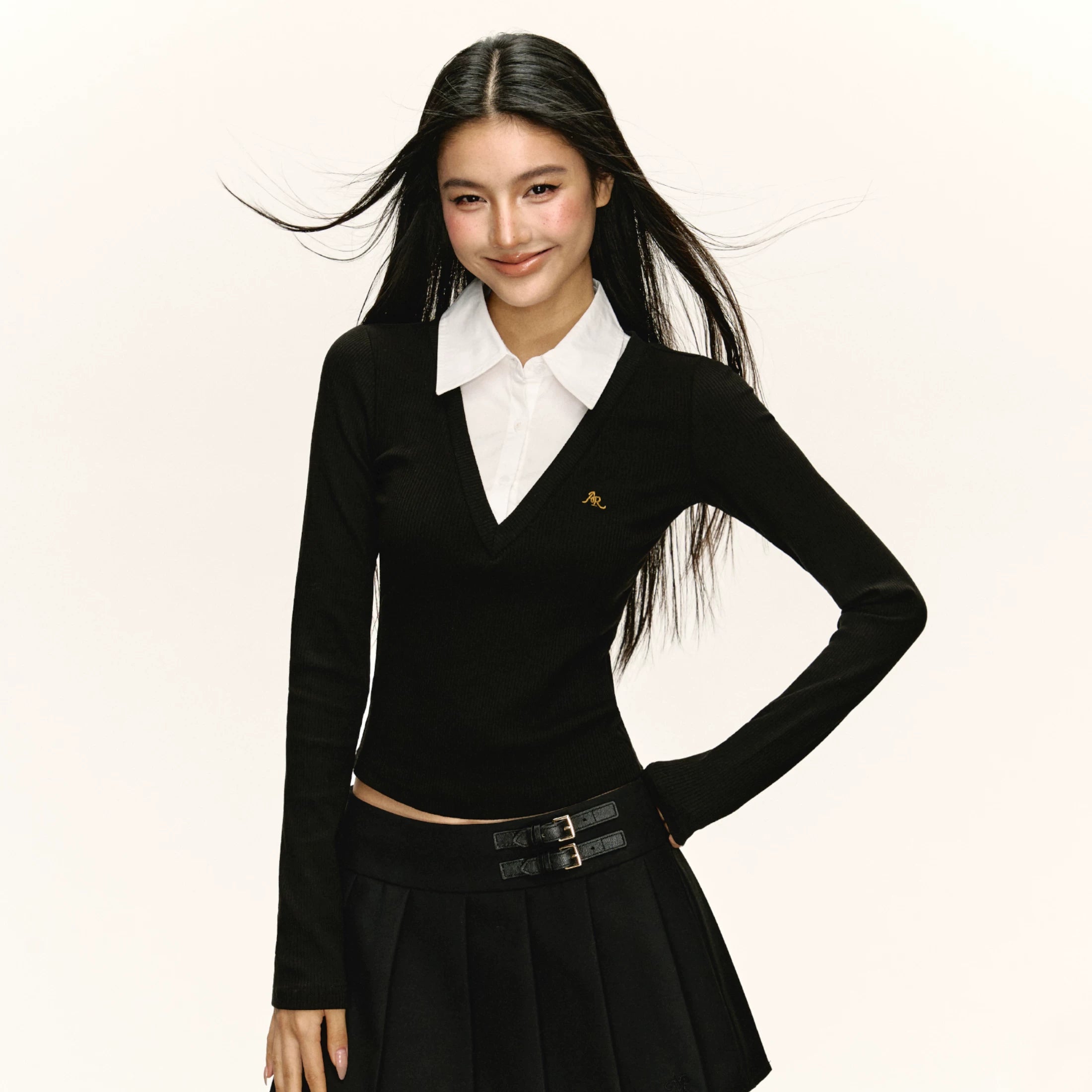 Ariseism Vintage Casual Fake Two Long Sleeves