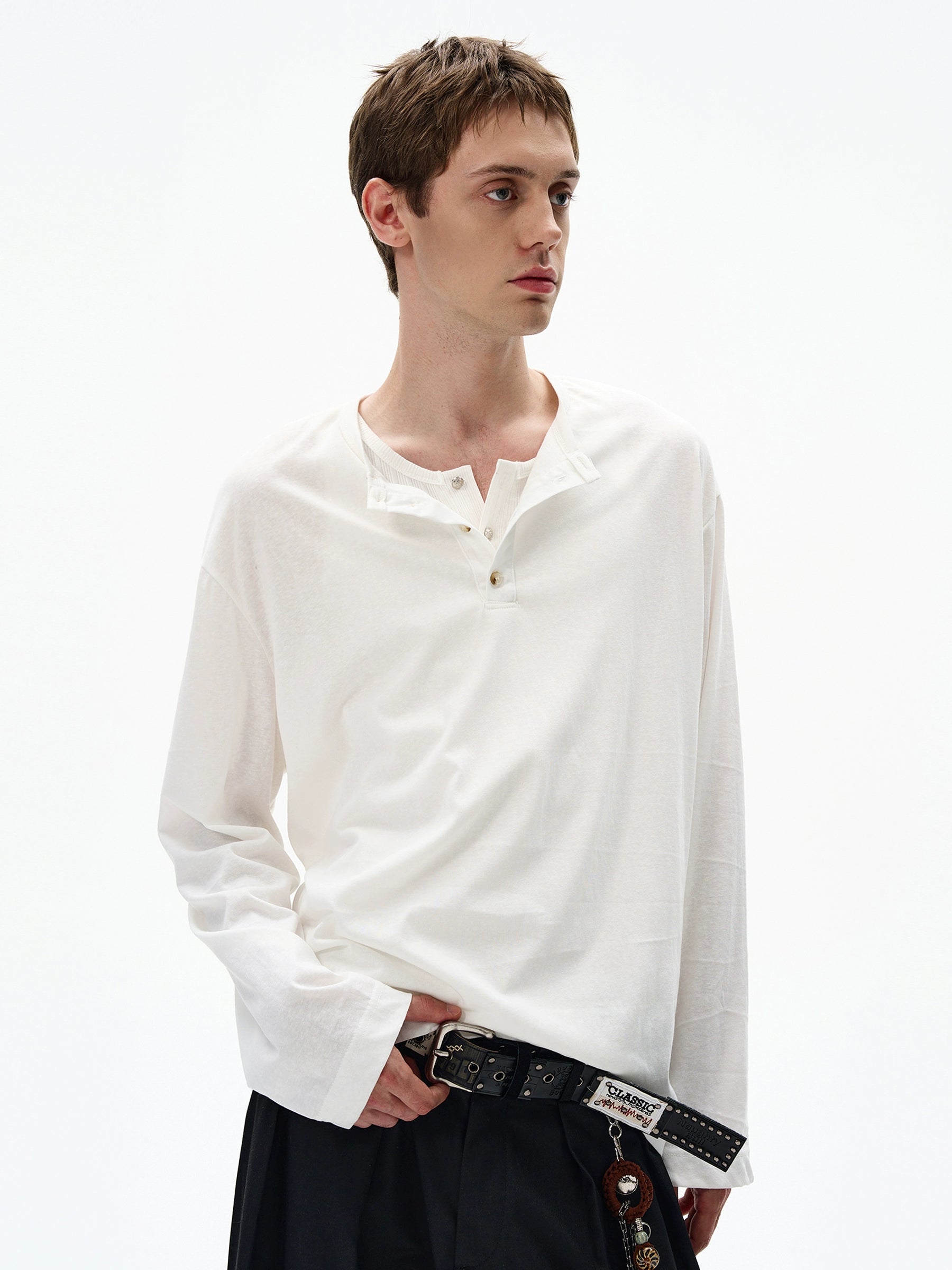 MADWITCH Minimalist Henry Collar Loose Casual Long Sleeves