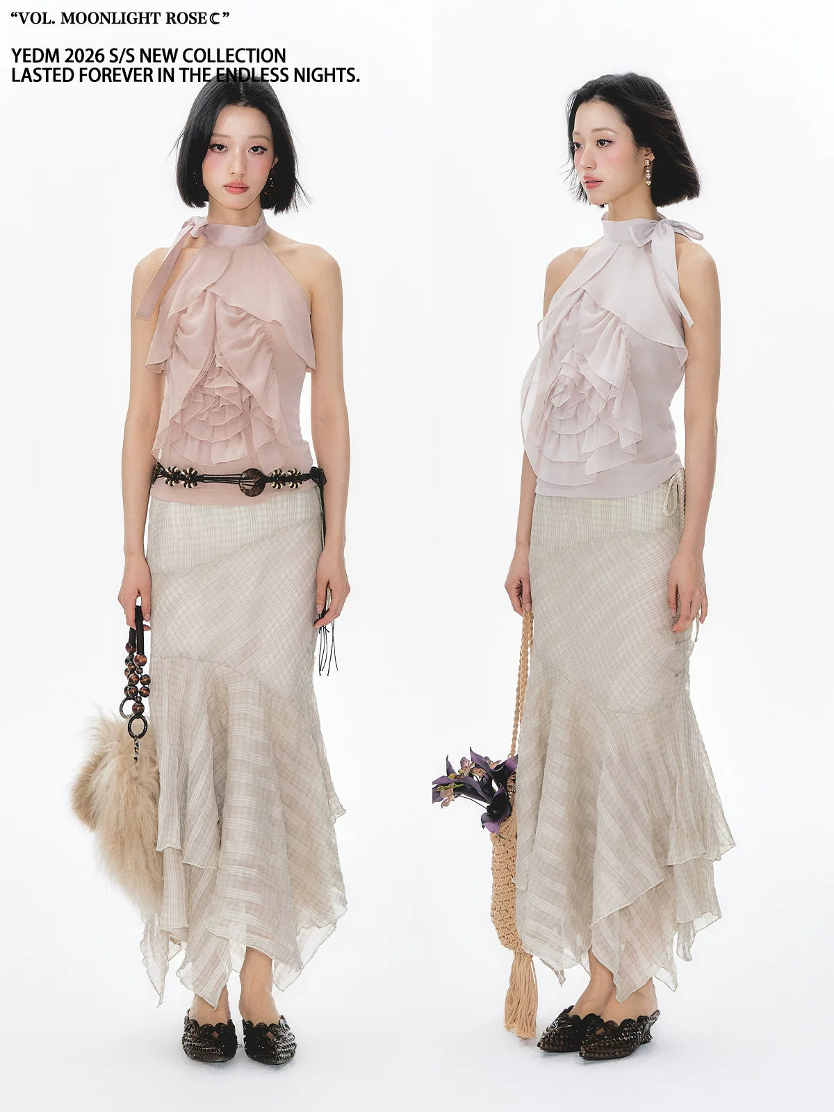 YEDM Three-dimensional Rose Neck Sleeveless Top
