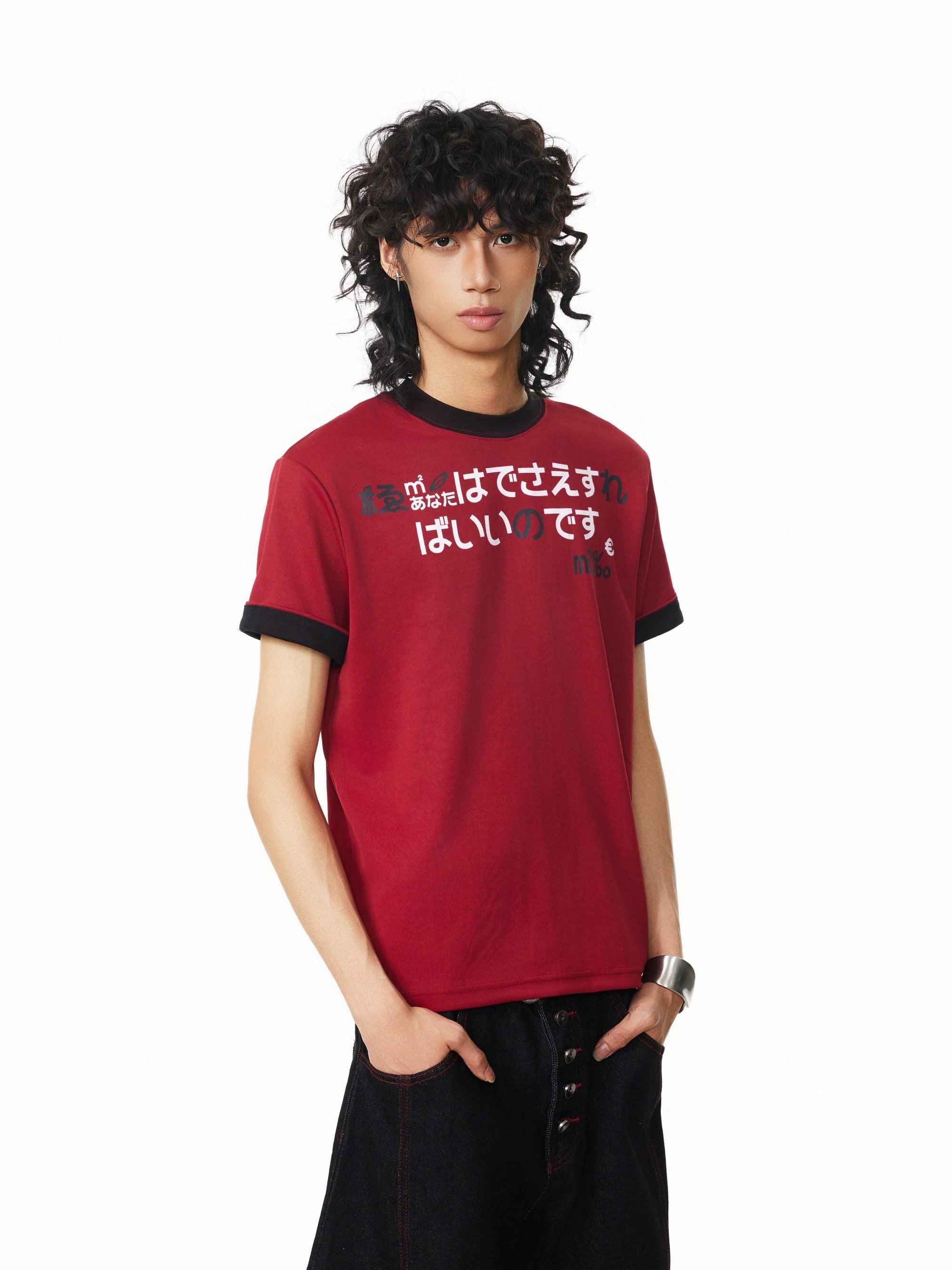 BTSG Double-sided Cloth Korean Printing Folding Sleeve Fake Two-piece Tee